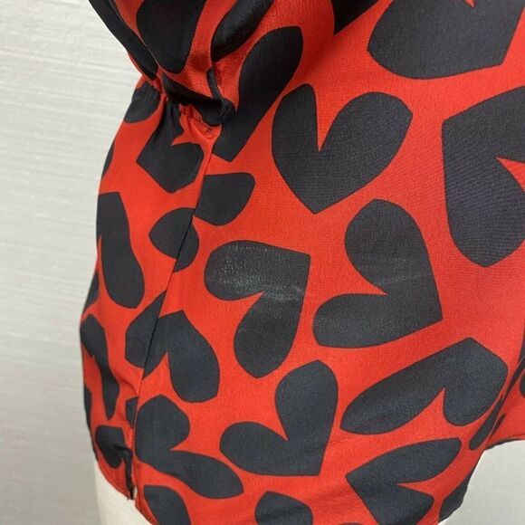 YVES SAINT LAURENT Blouse 6 Womens Hearts Black Red Short Sleeves Cinched Waist - Picture 10 of 11